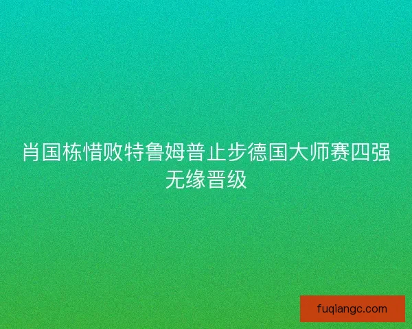 肖国栋惜败特鲁姆普止步德国大师赛四强无缘晋级