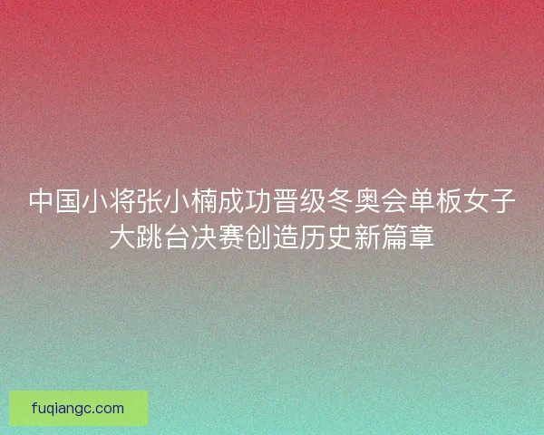 中国小将张小楠成功晋级冬奥会单板女子大跳台决赛创造历史新篇章